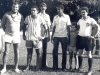 1975 – Jogo entre Milionários e Seleção Sanjoanense, no Palmeiras: Xande Mourão, Mané Garrincha, João Banha, Carlinhos Felisberto e o árbitro designado pela Liga.
